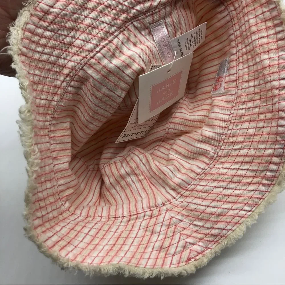 Janie & Jack Reversible Hat Baby Girl 12-24‎ Mos 100% Linen NWT